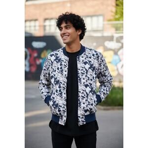 ZARA Man Camo Bomber Jacket Detachable Hood Zip Up Size S